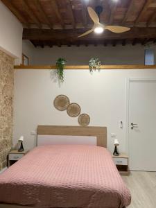 a bedroom with a bed and a ceiling fan at La Casina del Corso in Massa Marittima