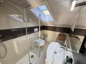 a bathroom with a glass shower and a toilet at Bellavista Apt-Garden & LakeView in Sala Comacina +17 photos