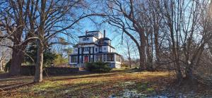 a large house sitting in the middle of a forest at Celtic Mansion Annfield Manor in Little Bras dʼOr