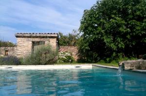 einen Pool mit einem Brunnen im Hof in der Unterkunft La Ruelle au Verjus in Sancé