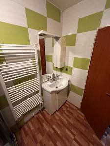 a bathroom with a sink and a mirror at Apartments Bílina in Teplice +7 photos
