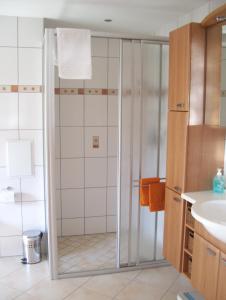 un baño con ducha y lavabo en Ferienwohnung Ruth und Ewald Matt, en Herrischried