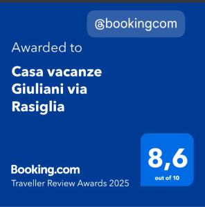 Certifikát, hodnocení, plakát nebo jiný dokument vystavený v ubytování Casa vacanze Giuliani via Rasiglia