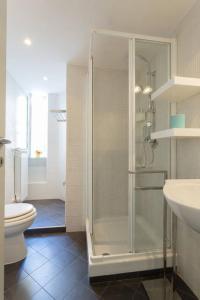 La salle de bains est pourvue d'une douche, de toilettes et d'un lavabo. dans l'établissement Stazione Vaticana 5 Apartment, à Rome