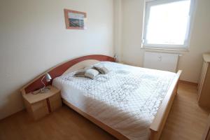 a bedroom with a bed and a window at Ostseeglück App9 in Zingst