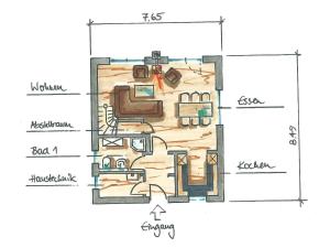 a drawing of a floor plan of a house at Ferienhaus Müritz im Müritz Seepark 41 b in Röbel
