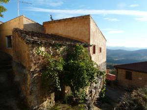 Ein altes Gebäude mit Efeu, der seitlich wächst. in der Unterkunft El Nido de La Collalba in Cabañas del Castillo