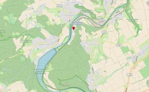 a map of a watershed with a red dot at Appartementhaus Schlagstein App3 in Kreuzau +2 photos