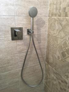 a shower with a shower head in a bathroom at Bellavista Attic Apartment in Izola