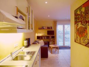 Una cocina con fregadero y una sala de estar. en Ferienwohnung Bania, en Lindau-Bodolz 11 fotos más