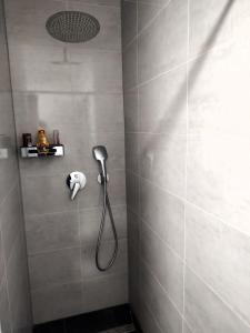 a shower with a shower head in a bathroom at Hotel Valley of Business Frankfurt-Airport - BLACK LABEL APARTMENT in Hofheim am Taunus