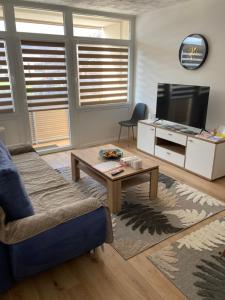 a living room with a couch and a tv at Apartman Liezen in Liezen