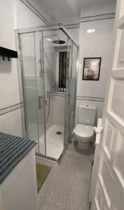 a bathroom with a shower and a toilet at Brisas del Mar Mediterráneo in Aguadulce +24 photos