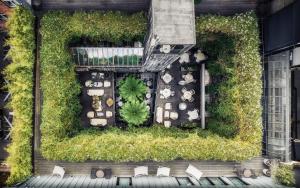 an aerial view of a garden on the side of a building at The Mandrake in London