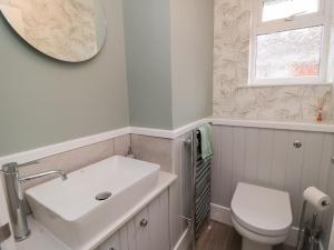 a bathroom with a sink and a toilet and a mirror at Sycamore in Filey +12 photos
