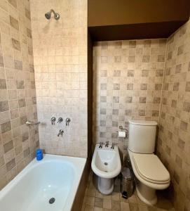 a bathroom with a toilet and a bath tub at Departamento San Bernardo - Céntrico Salta in Salta +15 photos