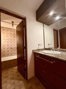 a bathroom with a sink and a bath tub at Departamento San Bernardo - Céntrico Salta in Salta