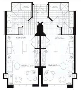 a black and white floor plan of a house at No Resort Fee Strip View Suites+ Free Valet + Pool in Las Vegas