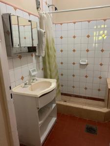 a bathroom with a sink and a shower at Naturaleza Pura Casa La Caldera in Salta +48 photos