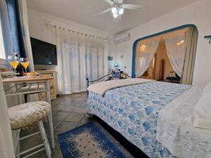a bedroom with a bed and a desk and a television at Giulia Suite Sea View in Santa Teresa Gallura