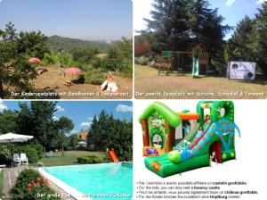 kolaż trzech zdjęć placu zabaw i basenu w obiekcie Ferienhaus Ca Piero mit Pool bis 8 Personen w mieście Urbino +17 zdjęć