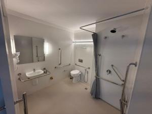桑托斯Stay Inn Santos Sua acomodação com cara de Hotel的配有马桶、水槽和淋浴的浴室