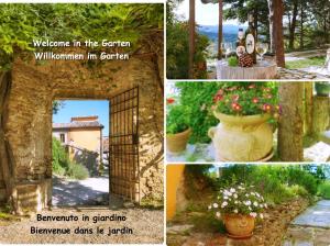 a collage of pictures of a garden with flowers at Ferienhaus Ca Piero mit Pool 13 bis 16 Personen in Urbino