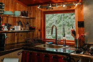 a kitchen with a sink and a window at Blissful Solitude Cottage in Azalea
