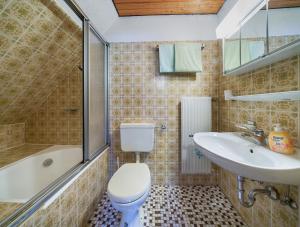 a bathroom with a toilet and a sink and a shower at Drei Tannen - Wohnung 12 - Apartmenthaus, Titisee, nahe Badeparadies in Titisee
