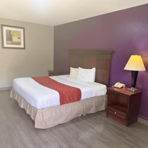a hotel room with a bed and a telephone at Deluxe inn in Bossier City +3 photos