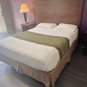 a large bed in a hotel room with at Deluxe inn in Bossier City