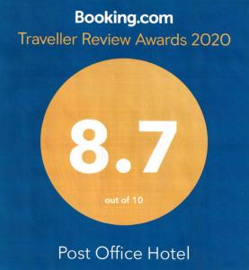 Certifikát, hodnocení, plakát nebo jiný dokument vystavený v ubytování Post Office Hotel