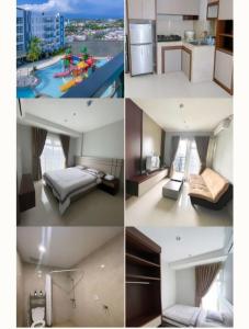 a collage of four different pictures of a bedroom at Apartment Pentapolis in Stalkudo +18 photos