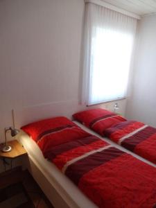 zwei Betten in einem Schlafzimmer mit Fenster in der Unterkunft "Haus Stefanie" Bungalow -2- in Dahme