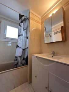 une salle de bain avec un lavabo et un miroir dans l'établissement Apartamento vista piscina AV-28, à Roses