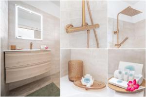 a bathroom with a sink and a mirror at Villa de Charme Piscine Plage à 5 min in Sainte-Luce
