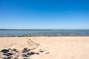a sandy beach with the ocean in the background at C 6 Reethaus Strandkorb mit Außenwhirlpool und Sauna in Gramkow