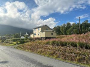 ein Haus am Straßenrand in der Unterkunft Large apartment with great views in Senja