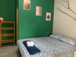 una camera da letto con un letto e una parete verde di III Chalés O Sertanejo BG a Barra Grande