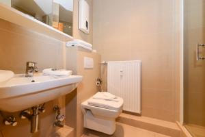 a bathroom with a sink and a toilet and a shower at Sandwall Whg 3 Hooge in Wyk auf Föhr
