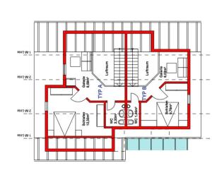 a floor plan of a building at Ferienhaus Nr 13B1, Feriendorf Hagbügerl, Bayr Wald in Waldmünchen +8 photos