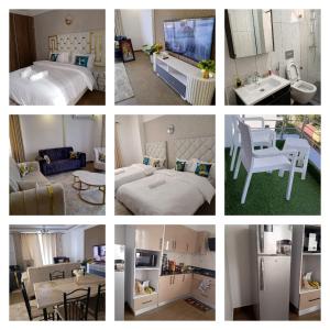 a collage of pictures of a bedroom and a bathroom at AQUA APARTMENT Block B house B1 in Mombasa
