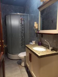 a bathroom with a shower and a sink and a toilet at Kayıbeyi Hotel & Restaurant in Bursa +39 photos