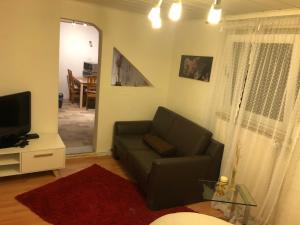 a living room with a couch and a television at Siegen 1-4 Schlafplätze in Siegen