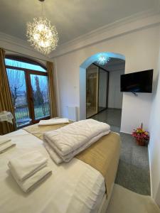 Ami Residence Bucharest Airport,Therme&FREE PARKING Otopeni客房内的一张或多张床位
