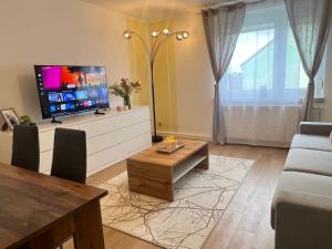 TV a/nebo společenská místnost v ubytování Ferienwohnung Frühauf Geithain