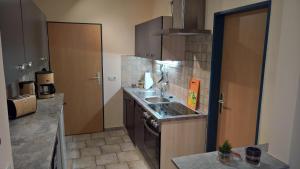 a small kitchen with a sink and a counter at Zur Schwedenschanze 3 in Hohen Wieschendorf