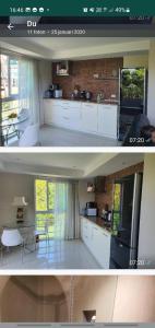 two pictures of a kitchen and a living room at Condo for rent Kata Beach in Ban Kata