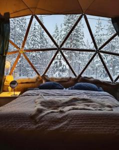 Voodi või voodid majutusasutuse Aurora Igloo Fireplace-heated Tents in a secret forest with private Jacuzzi and shared sauna bathroom and dog friendly toas