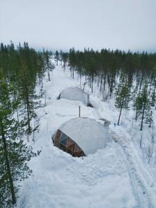 Aurora Igloo Fireplace-heated Tents in a secret forest with private Jacuzzi and shared sauna bathroom and dog friendly talvel